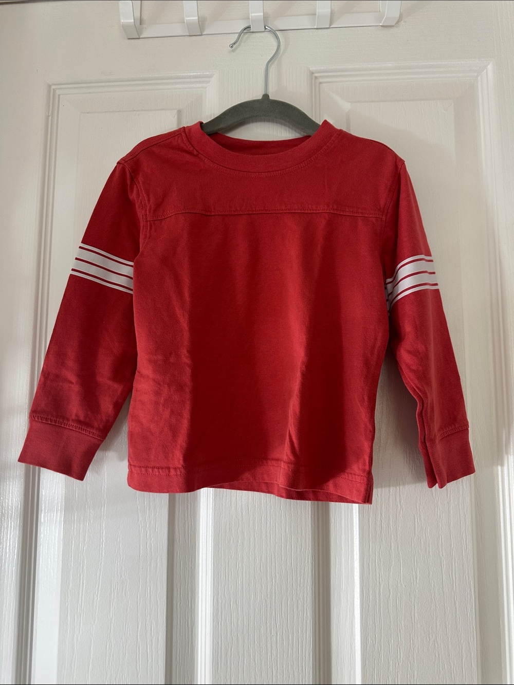 Old Navy Red Long-Sleeve Tee with White Sleeve Stripes